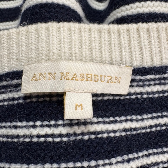 ANN MASHBURN Sweater Womens Medium Boat Neck Wool Navy Cold Shoulder Striped - Picture 3 of 13